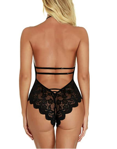 Transparent lace sexy temptation jumpsuit (no need to take off the version)